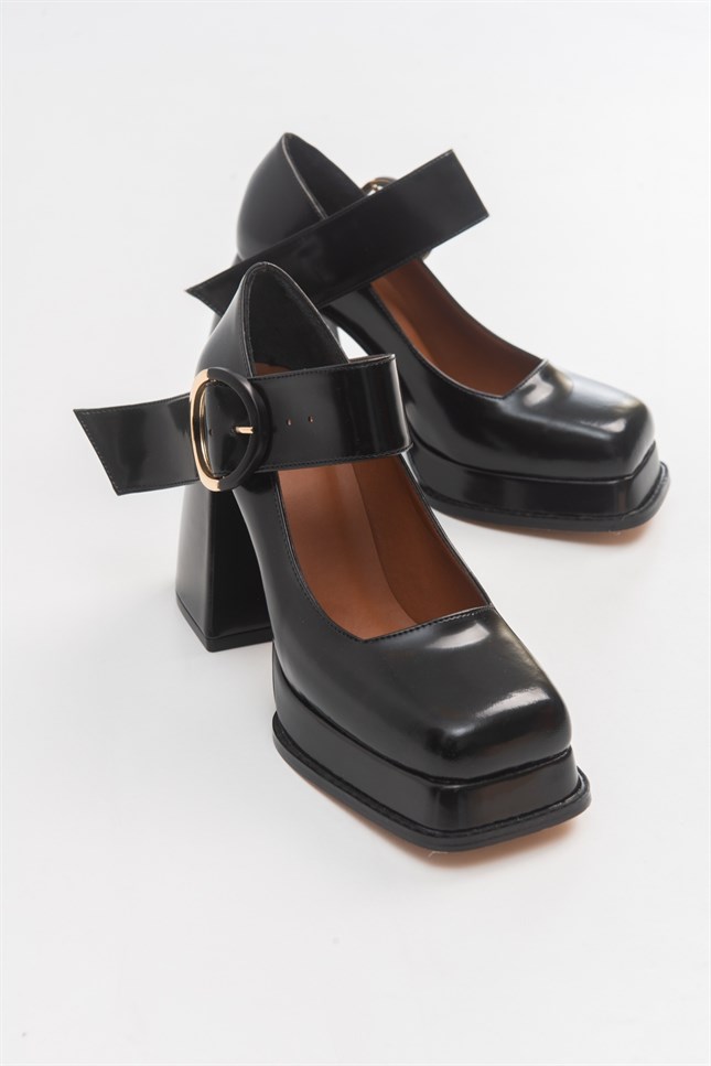 52-690-1-SIYAHMABEL Siyah Mat Rugan Kadın Topuklu Ayakkabı