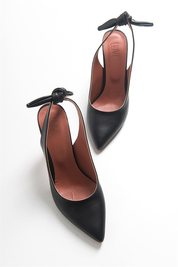 101-601-3601 Siyah Cilt Topuklu Kadyn Sandalet