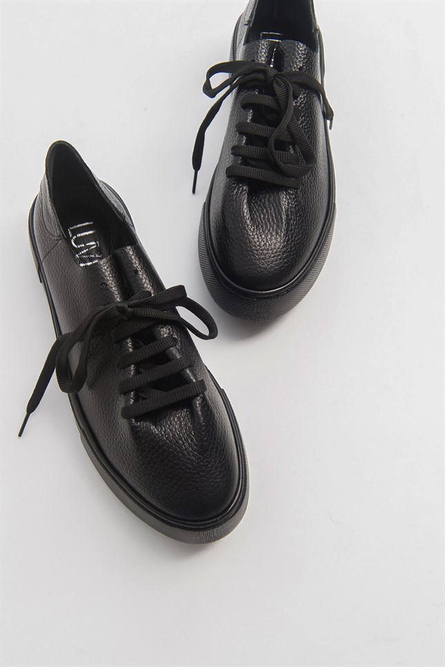 5-155-4-SIYAH/SIYAH155 Hakiki Deri Siyah-Siyah Kadın Spor Ayakkabı