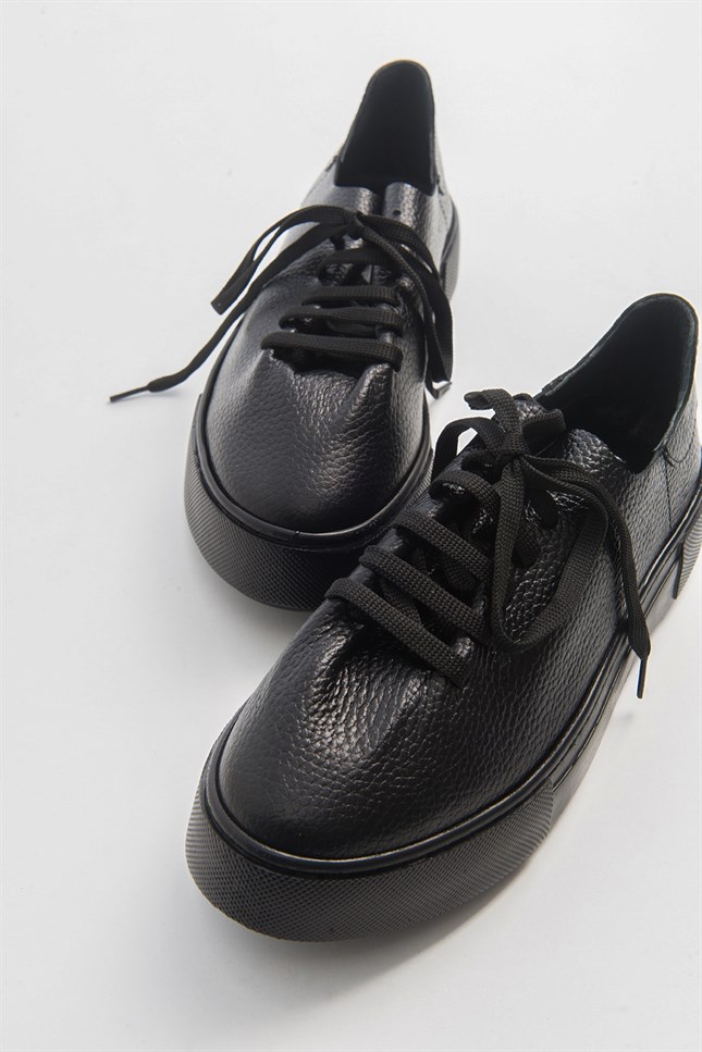 5-155-4-SIYAH/SIYAH155 Hakiki Deri Siyah-Siyah Kadın Spor Ayakkabı