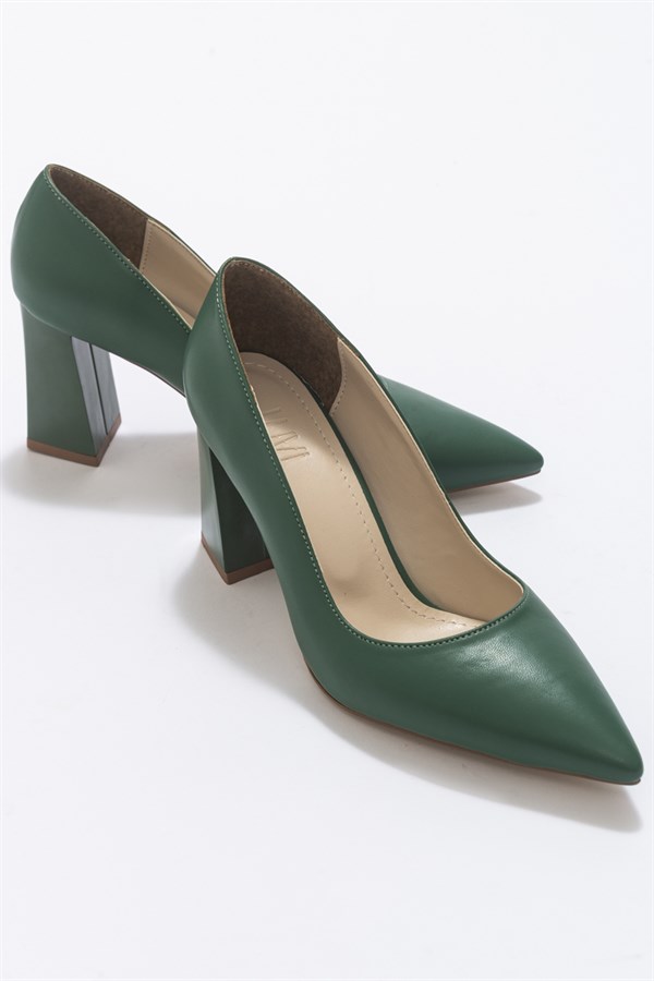 71-8028-3-YESILABATE Yeşil Cilt Kadın Topuklu Ayakkabı