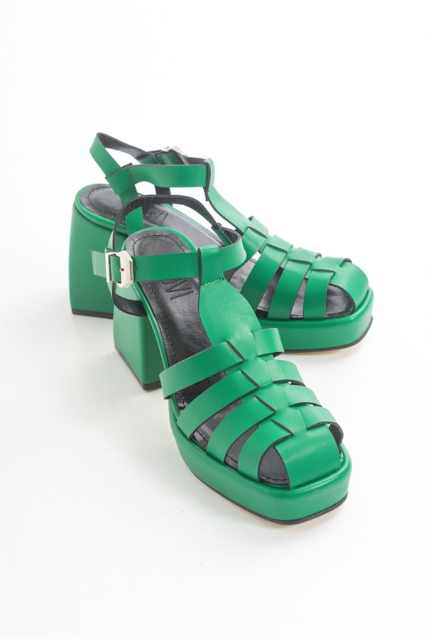 144-3435-6-YESILAGATHE Yeşil Kadın Topuklu Sandalet