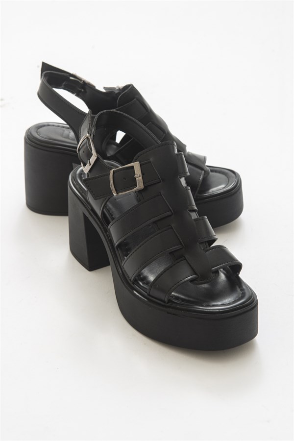 16-41-1-SIYAHDUPLE Siyah Kadın Topuklu Sandalet