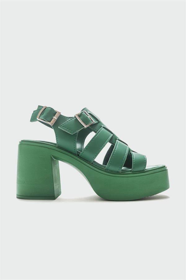 16-41-2-YESILDUPLE Yeşil Kadın Topuklu Sandalet