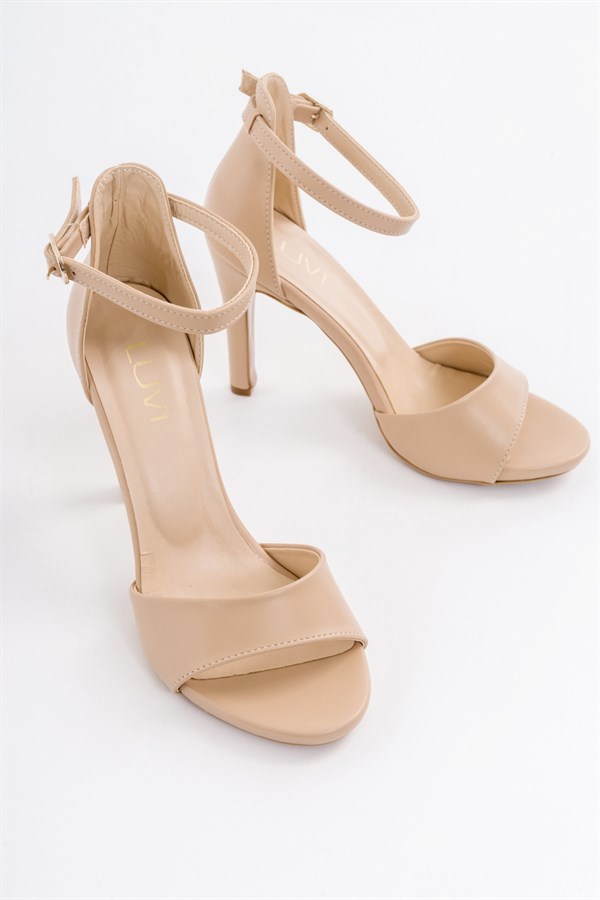98-1822-12-BEJ CILTHARVEY Bej Cilt Kadın Topuklu Ayakkabı