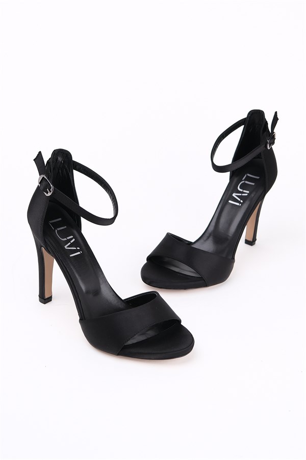 98-1822-7-SIYAH SATENHARVEY Siyah Saten Kadın Topuklu Ayakkabı