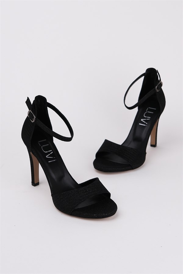 98-1822-8-SIYAH SIMLIHARVEY Siyah Simli Kadın Topuklu Ayakkabı