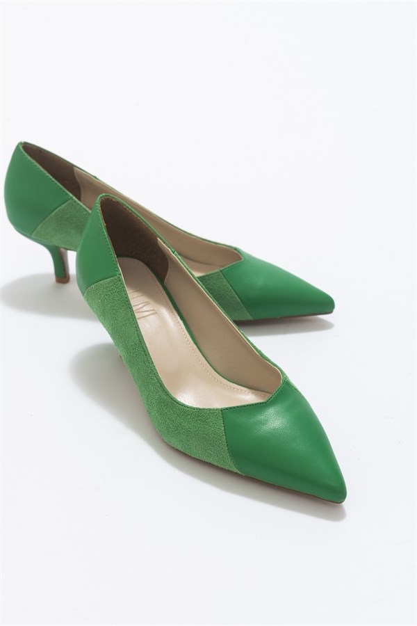 71-5056-2-YESILKOEN Yeşil Cilt-Yeşil Süet Kadın Topuklu Ayakkabı