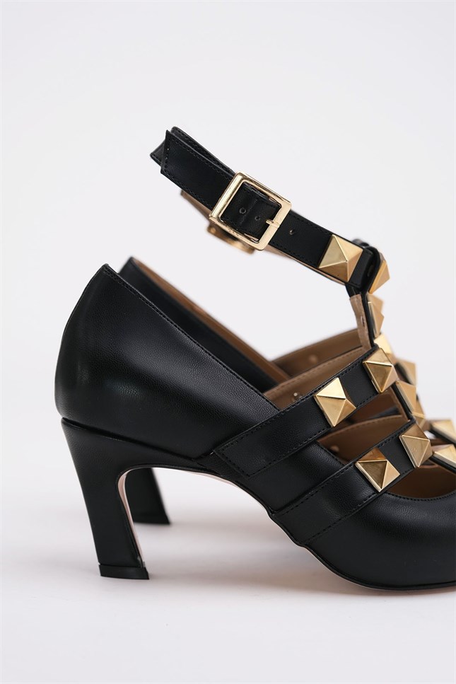 127-1700-2-SIYAHKUANTE Siyah Cilt Kadın Topuklu Ayakkabı