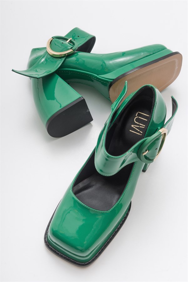 52-690-7-YESILMABEL Yeşil Mat Rugan Kadın Topuklu Ayakkabı