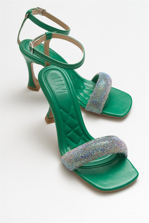 113-8041-5-YESILNEAR Yeşil Taşlı Kadın Topuklu Ayakkabı