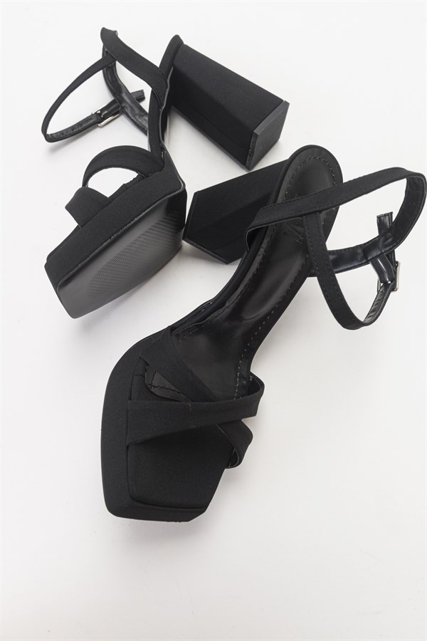 189-22510-5-SIYAH SATENNOSİ Siyah  Saten Kadın Topuklu Ayakkabı