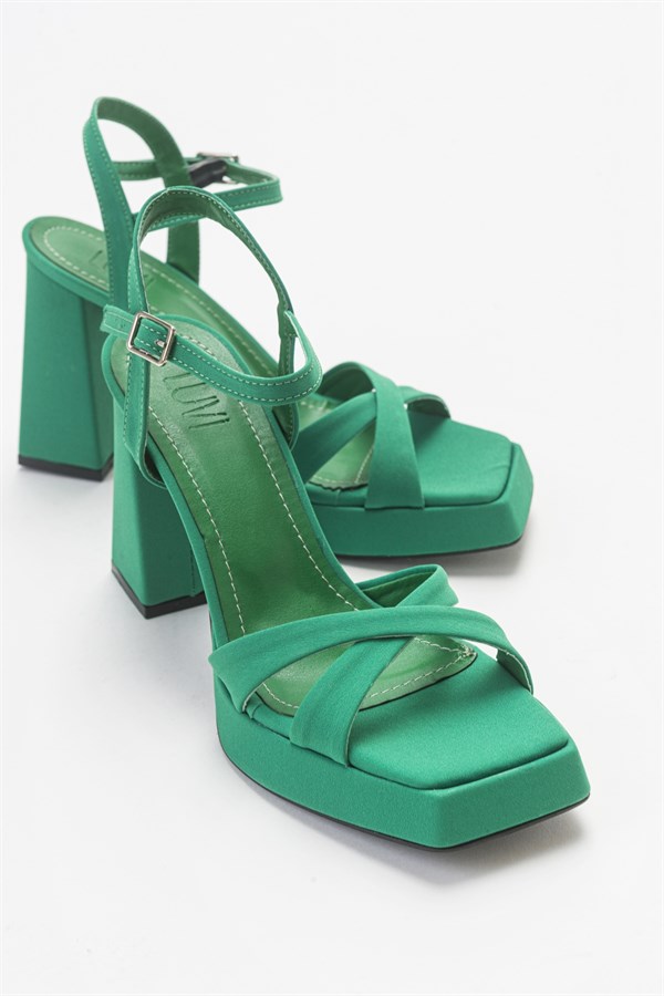 189-22510-4-YESIL SATENNOSİ Yeşil Saten Kadın Topuklu Ayakkabı