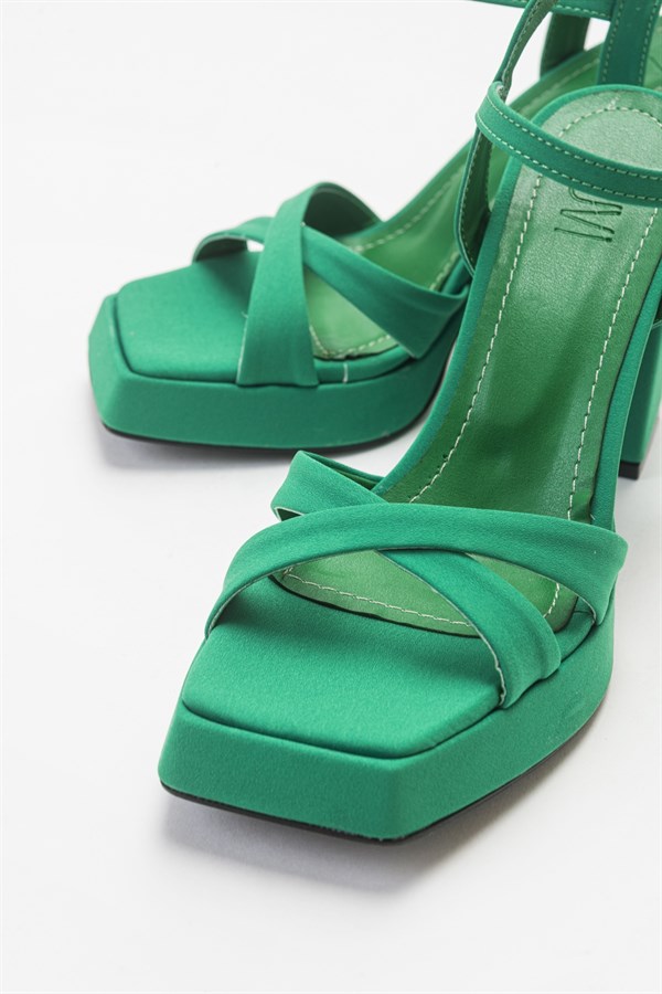189-22510-4-YESIL SATENNOSİ Yeşil Saten Kadın Topuklu Ayakkabı