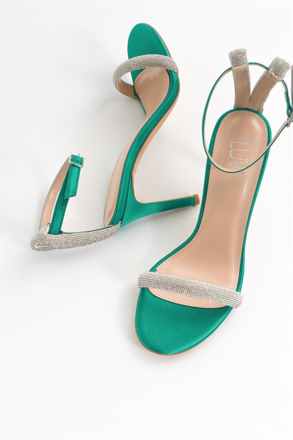 52-829-4-YESIL SATENPITY Yeşil Saten Kadın Topuklu Ayakkabı