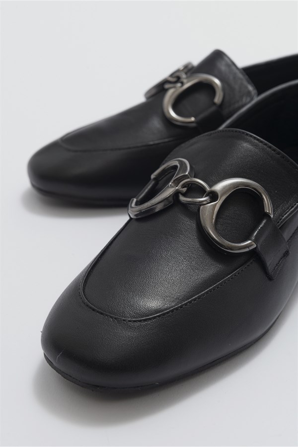 151-02-2-SIYAH CILTSPARE Siyah Cilt Hakiki Deri Kadın Loafer Ayakkabı
