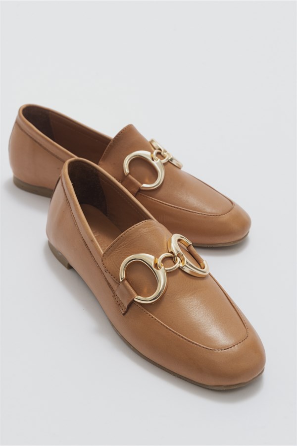 151-02-1-TABA CILTSPARE Taba Cilt Hakiki Deri Kadın Loafer Ayakkabı