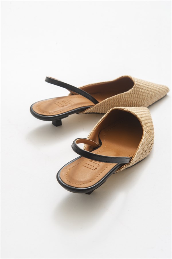 144-1050-4-SIYAH/HASIRSUE Siyah Hasır Kadın Topuklu Ayakkabı