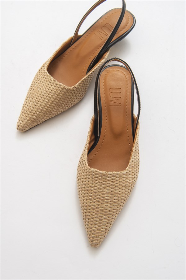 144-1050-4-SIYAH/HASIRSUE Siyah Hasır Kadın Topuklu Ayakkabı