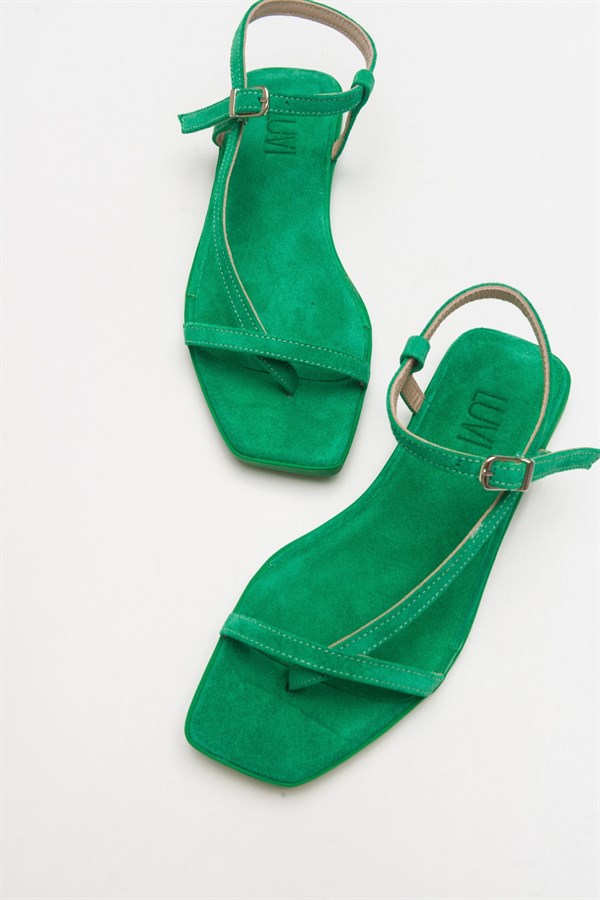 9-806-5-YESIL SUETTALES Yeşil Süet Hakiki Deri Kadın Sandalet