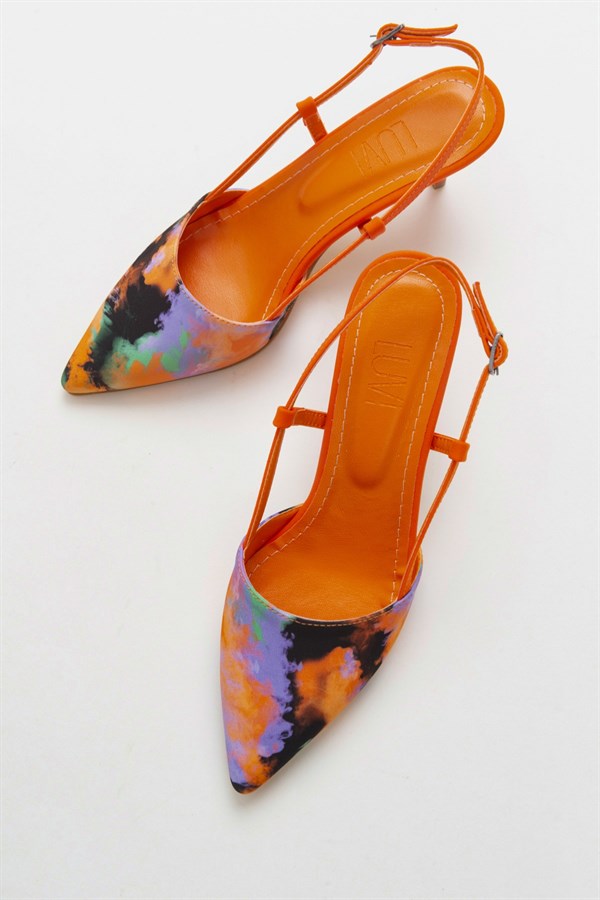 144-245-7-TURUNCUTAUS Turuncu Desenli Kadın Topuklu Ayakkabı
