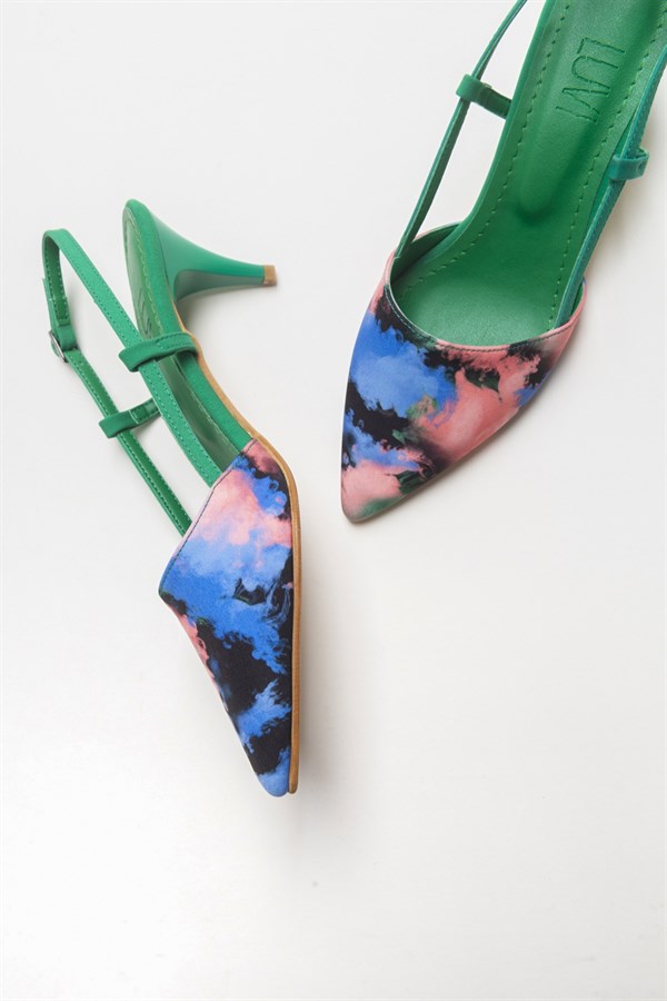 144-245-9-YESIL DESENLITAUS Yeşil Desenli Kadın Topuklu Ayakkabı