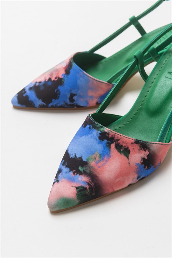 144-245-9-YESIL DESENLITAUS Yeşil Desenli Kadın Topuklu Ayakkabı