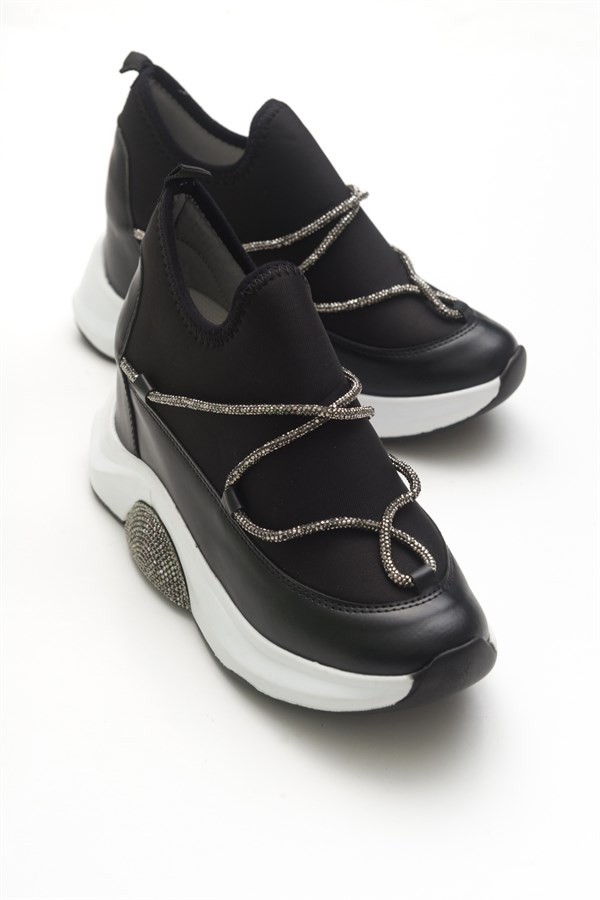 129-400-1-SIYAHTHIN Siyah Taşlı Kadın Spor Ayakkabı
