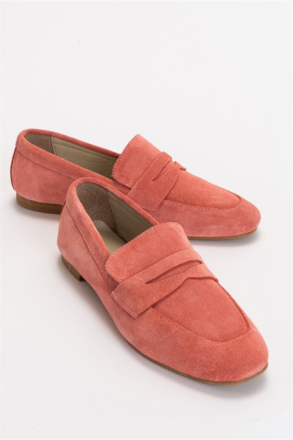 151-04-9-GUL KURUSUVERUS Gül Süet Hakiki Deri Kadın Loafer Ayakkabı