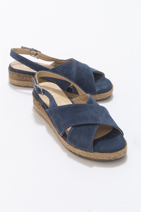 5-170-2-MAVI170 Mavi Suet Kadın Sandalet