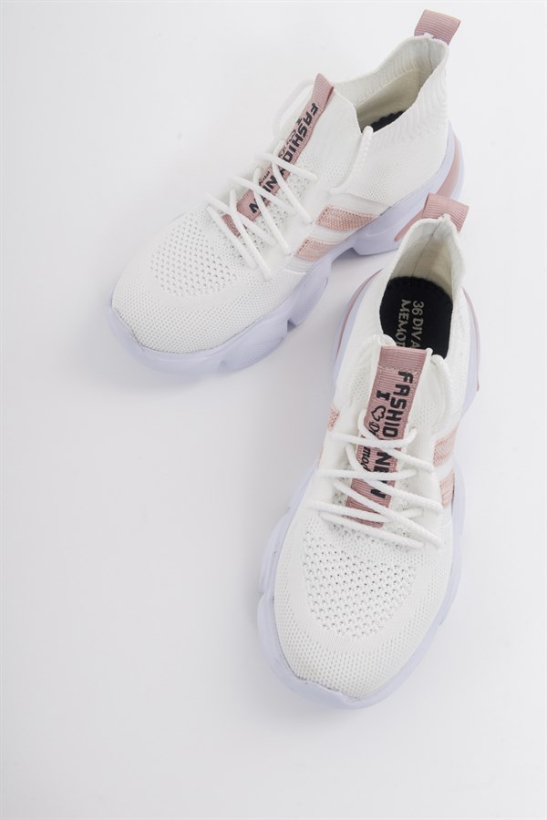 119-107-2107 Beyaz / Pudra  Kadın Spor Ayakkabı