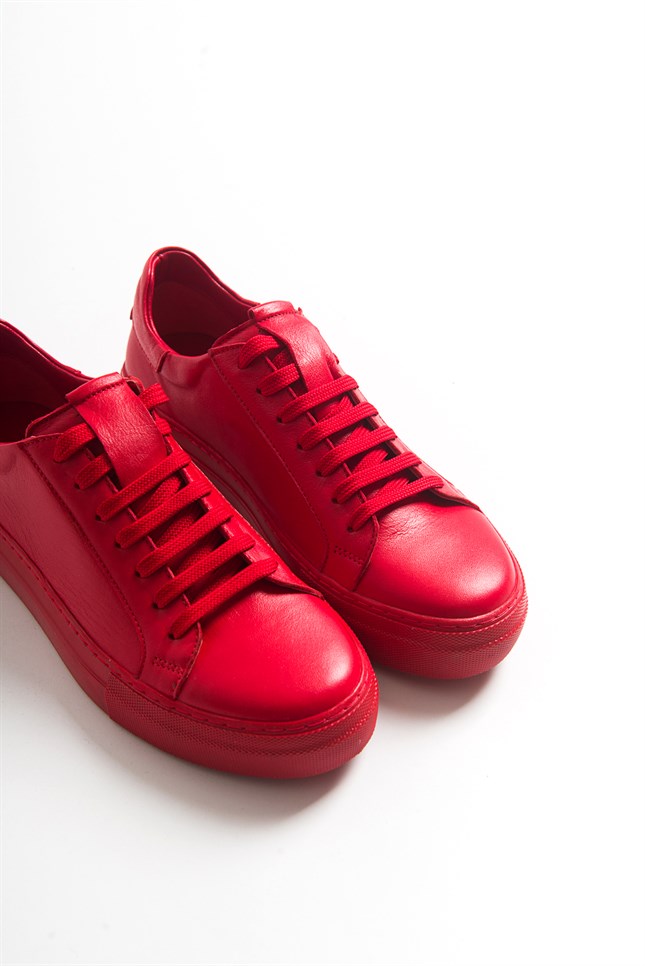 111-352-6352 Kırmızı Hakiki Deri Kadın Spor Ayakkabı