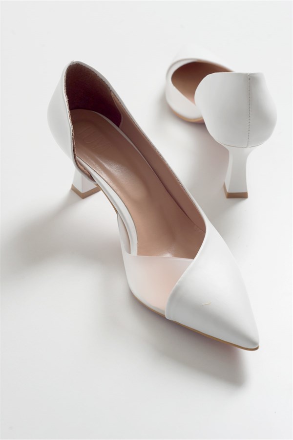 101-353-5353 Beyaz Cilt Topuklu  Kadın Ayakkabı