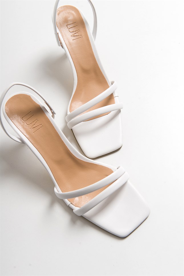 59-1881-31881 Beyaz Cilt Kadın Topuklu Sandalet